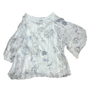 Viola Borghi 100% Italian Silk Top Sz Small Ivory Floral Sheer Overlay ($98)